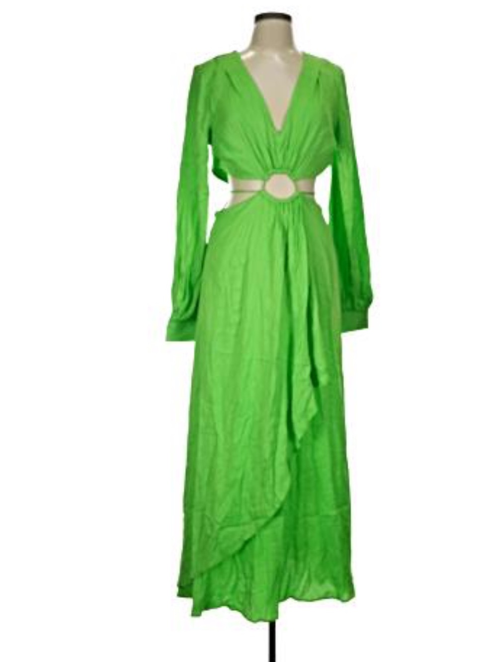 NWT FARM Rio Lime Green Long Sleeve Cutout Maxi Dress